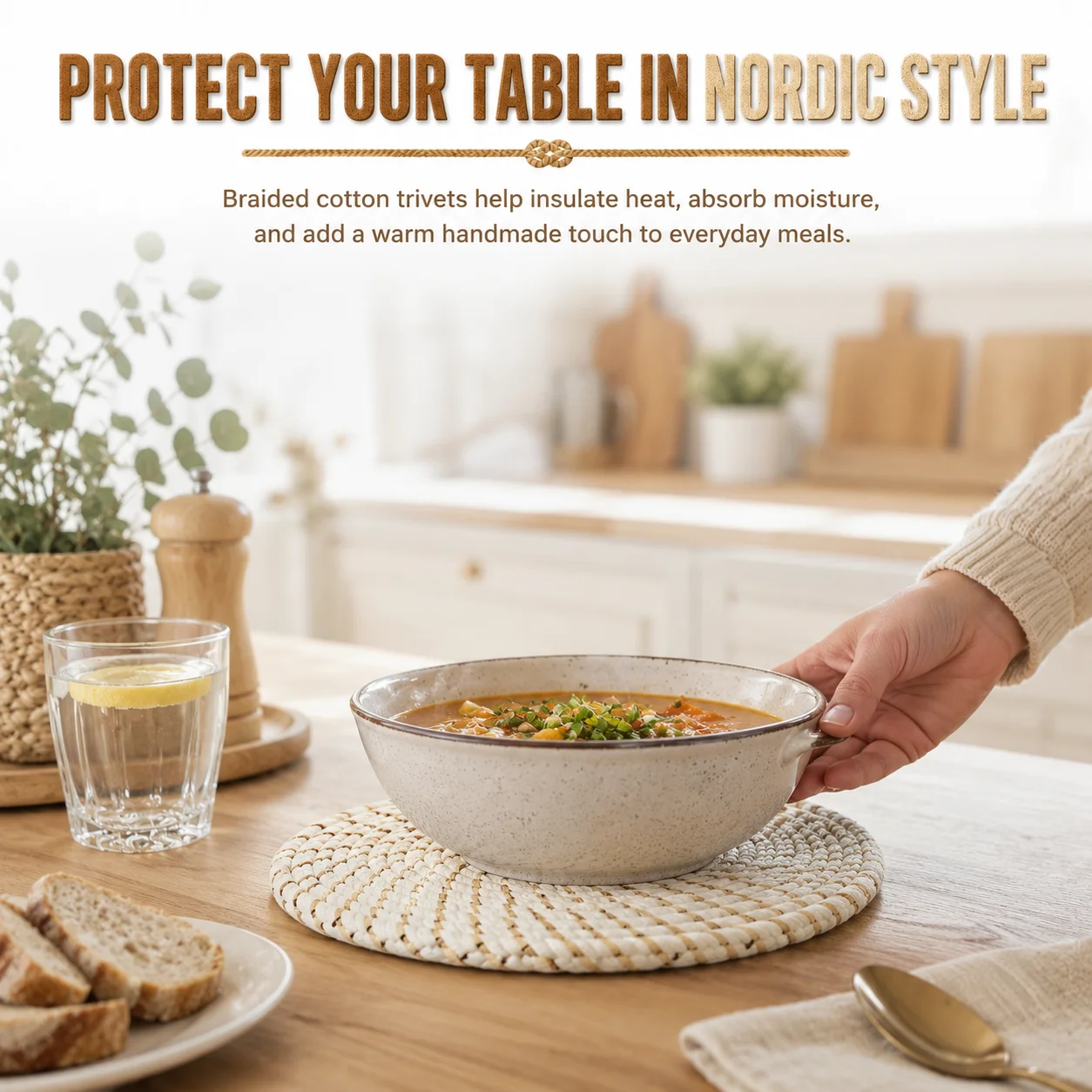 Woven Cotton Trivets Set Of 6 With Holder Heat Resistant Hot Pads For Kitchen Counters Round Bowl Mats Nordic Table Decor thumbnail 3