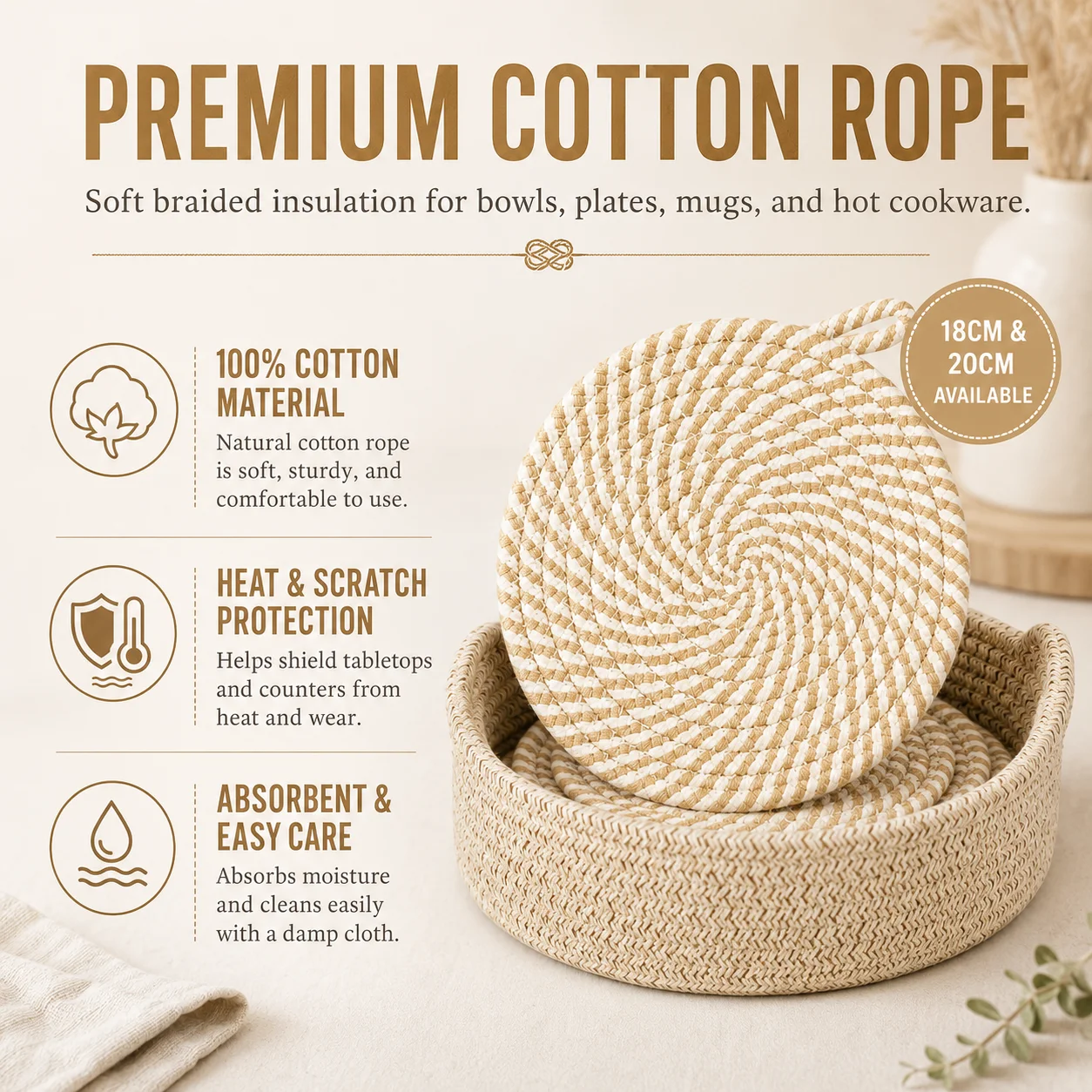 Woven Cotton Trivets Set Of 6 With Holder Heat Resistant Hot Pads For Kitchen Counters Round Bowl Mats Nordic Table Decor thumbnail 2