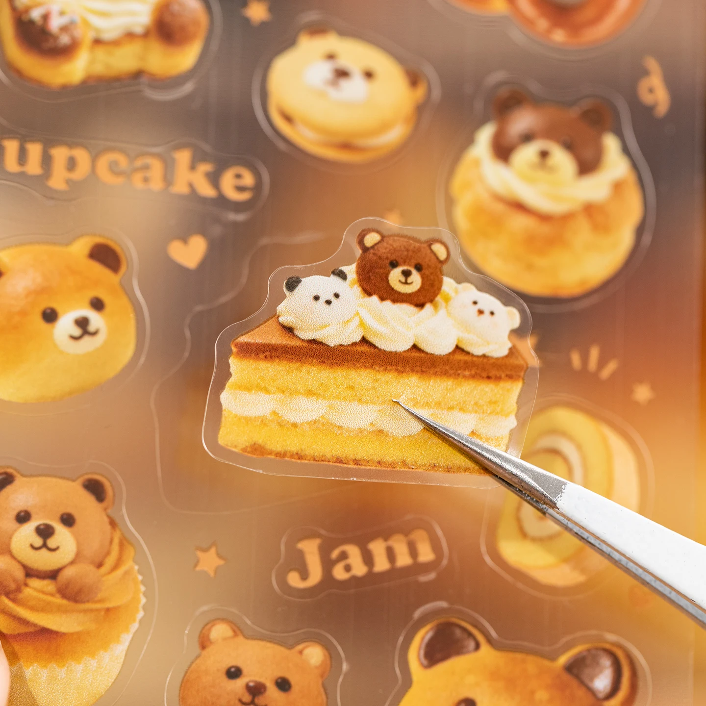 20pcs Kawaii Baking afternoon tea style cuisine glitter film die-cutting sticker book DIY handmade scrapbook aesthetic stationer thumbnail 6