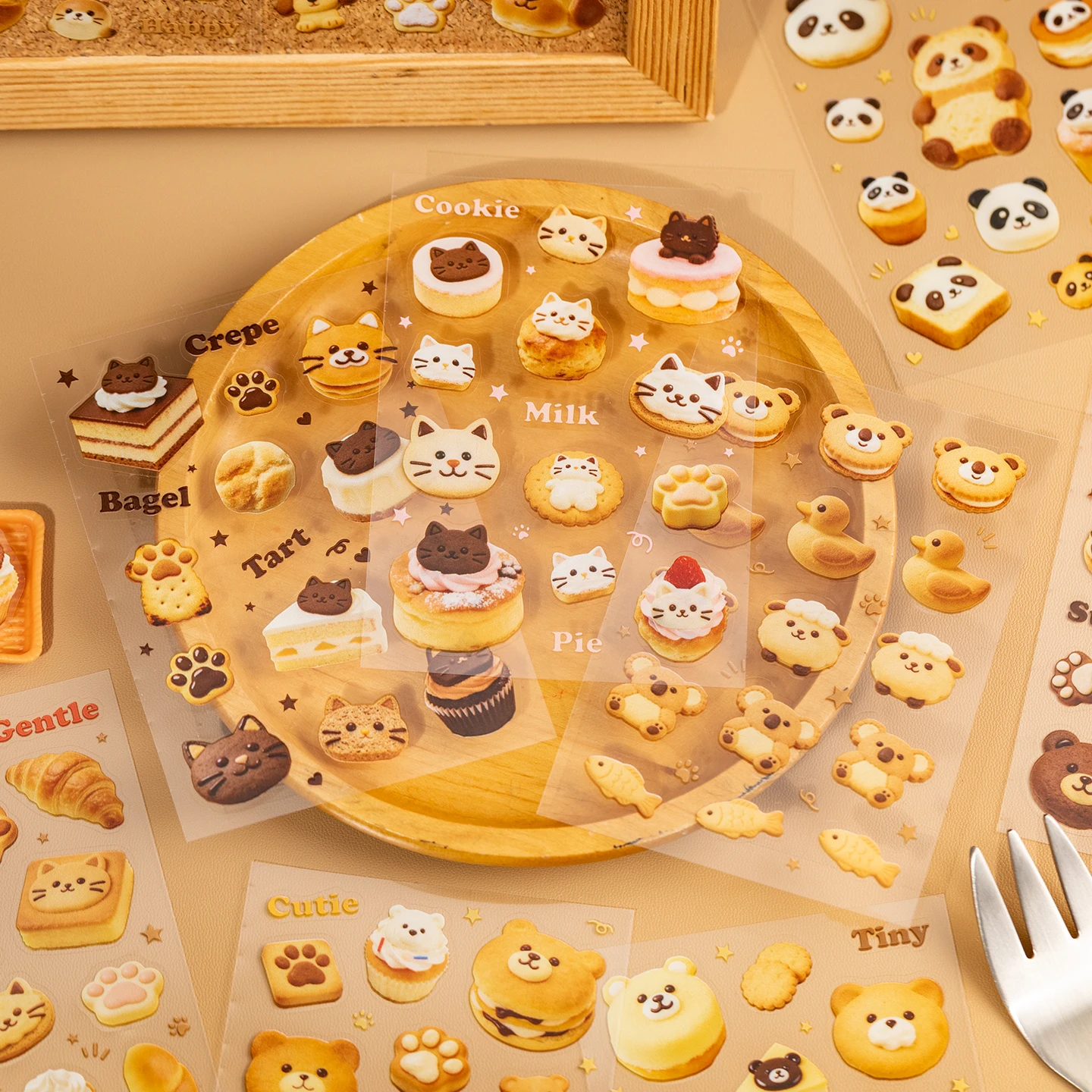 20pcs Kawaii Baking afternoon tea style cuisine glitter film die-cutting sticker book DIY handmade scrapbook aesthetic stationer thumbnail 4