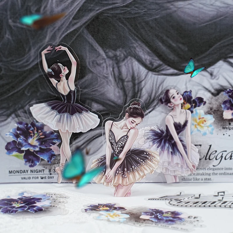 JIANQI 30Pcs Creative Ballet Girl Stickers hand tent DIY Stick Labels Scrapbooking Material Junk Journal Supplies thumbnail 6