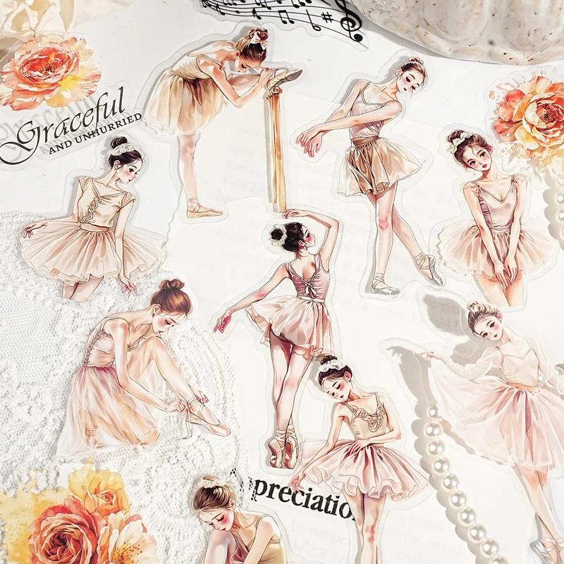 JIANQI 30Pcs Creative Ballet Girl Stickers hand tent DIY Stick Labels Scrapbooking Material Junk Journal Supplies thumbnail 3