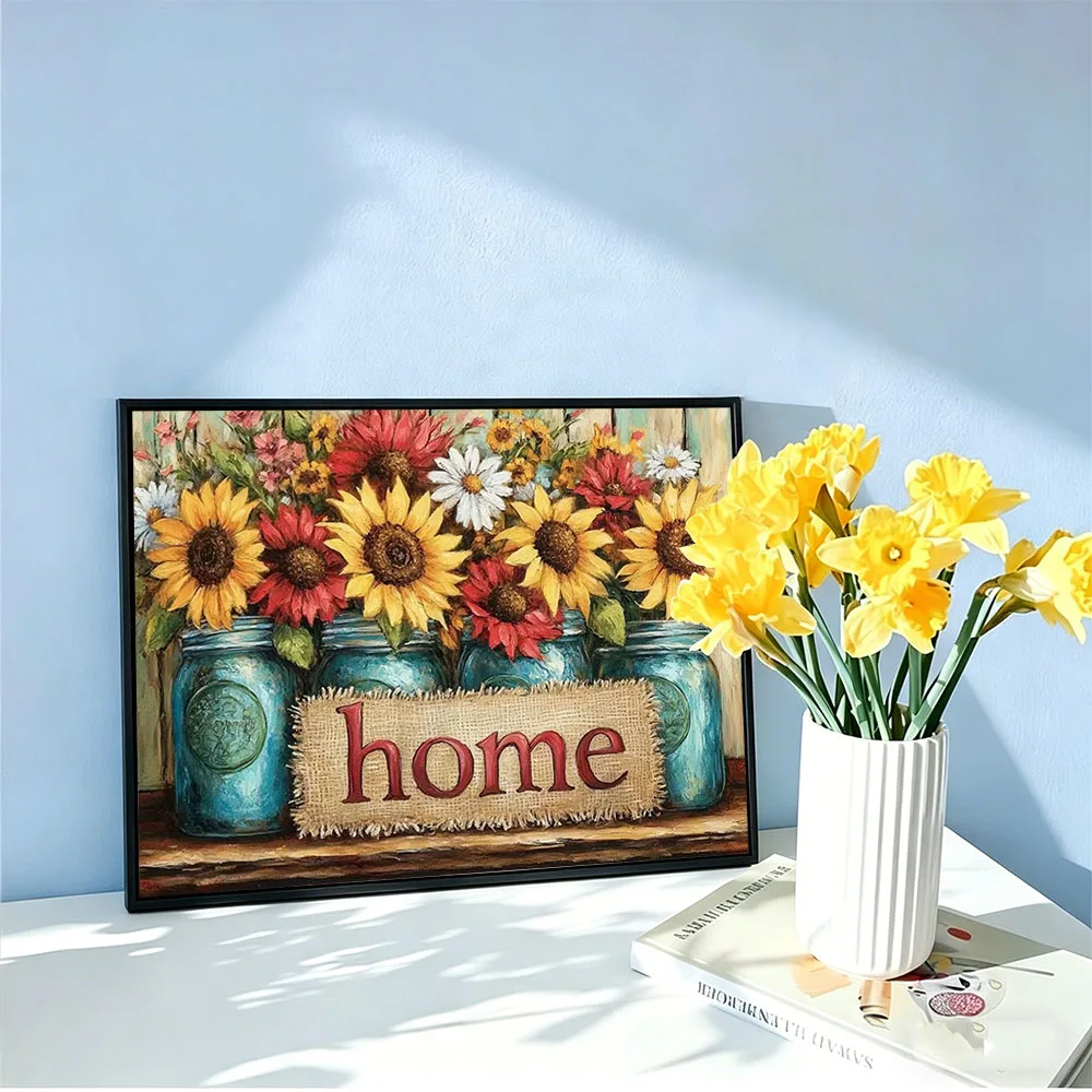 HUACAN Cross Stitch Kit Sunflower Floral 11CT Embroidery Sets Home Text Landscape Hand Sewing Printed Canvas Home Decor thumbnail 3