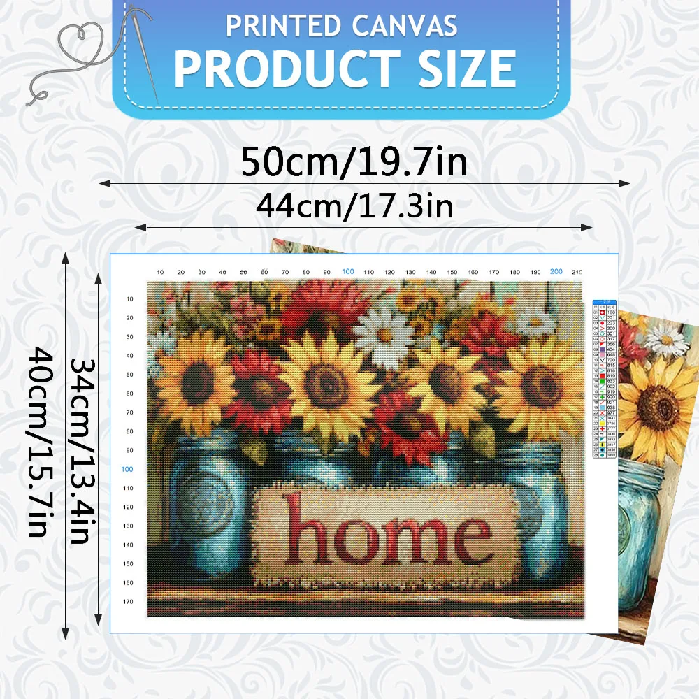 HUACAN Cross Stitch Kit Sunflower Floral 11CT Embroidery Sets Home Text Landscape Hand Sewing Printed Canvas Home Decor thumbnail 2