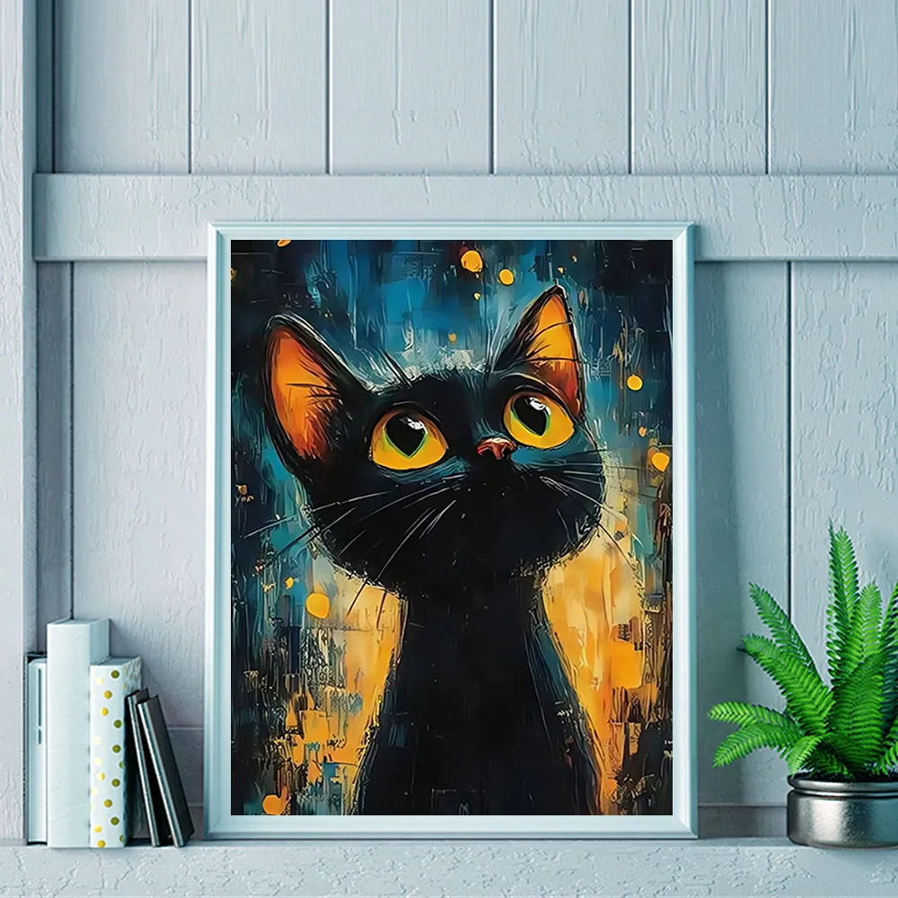 HUACAN Cross Stitch Kit Cat Black Animal 11CT  Printed Canvas Embroidery Sets Starry Sky DMC Thread Hand Sewing Handmade thumbnail 3