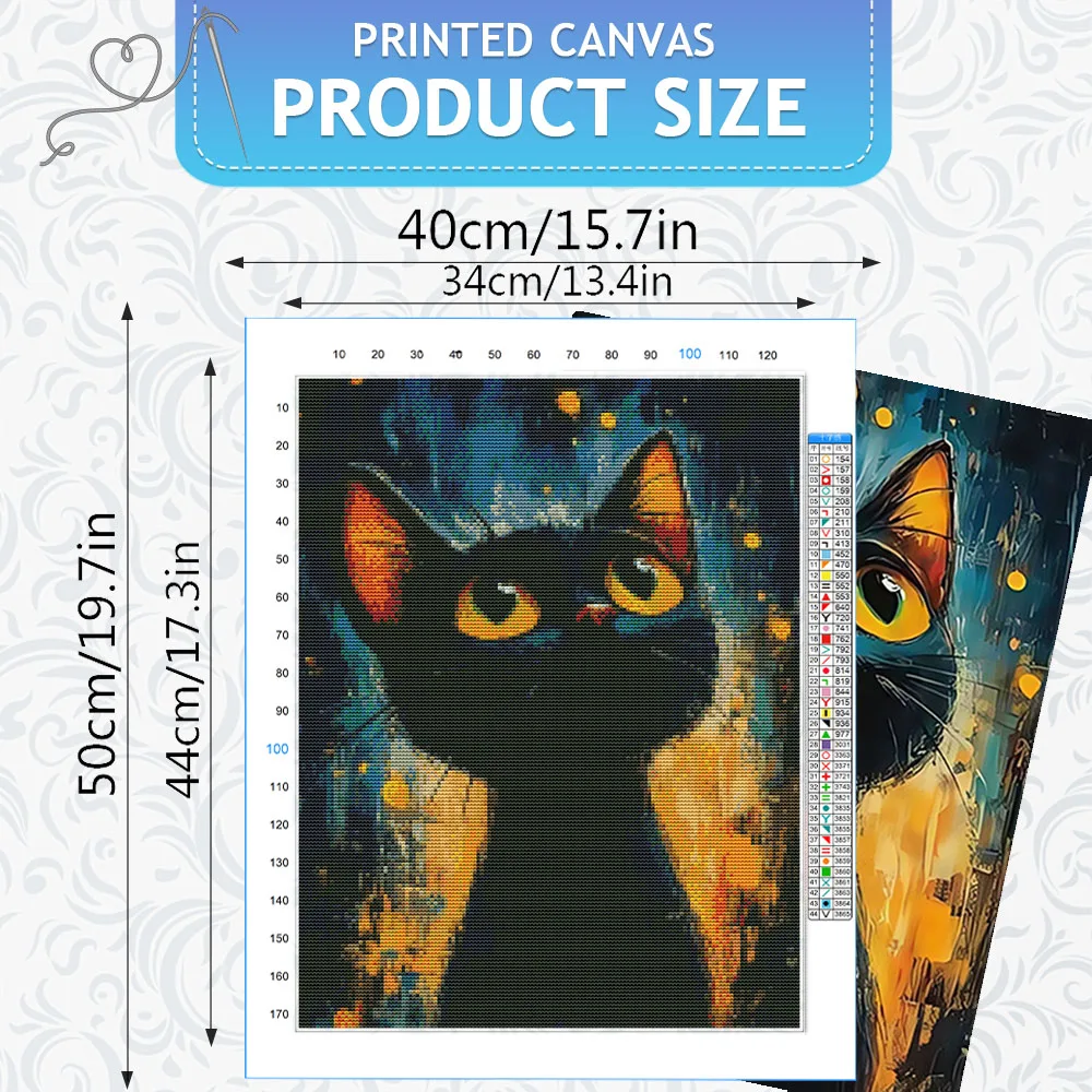 HUACAN Cross Stitch Kit Cat Black Animal 11CT  Printed Canvas Embroidery Sets Starry Sky DMC Thread Hand Sewing Handmade thumbnail 2
