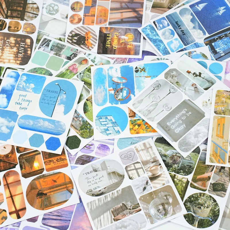 1book/40Pcs Aesthetic Scenery Themed Sticker Book Dreamy Watercolor Style Journal DIY Decor Supplies thumbnail 5