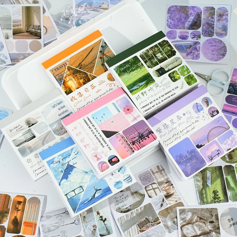 1book/40Pcs Aesthetic Scenery Themed Sticker Book Dreamy Watercolor Style Journal DIY Decor Supplies thumbnail 2