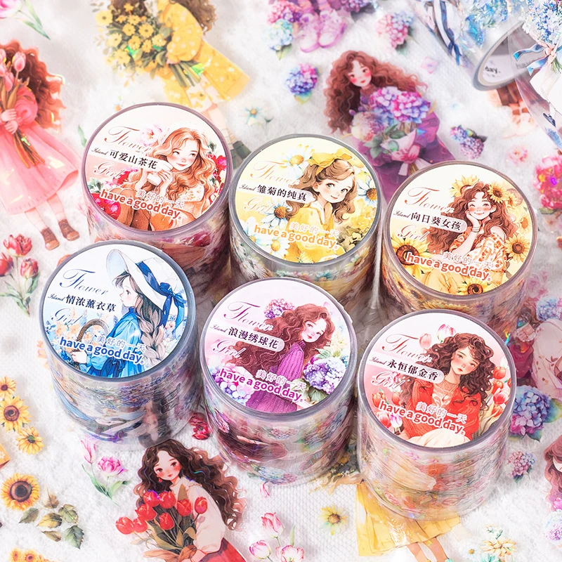 1roll/5x200cm Cute Cartoon Girl Washi Tape Sticker, Self-Adhesive Decorative, for Journal DIY Scrapbook Deco thumbnail 3