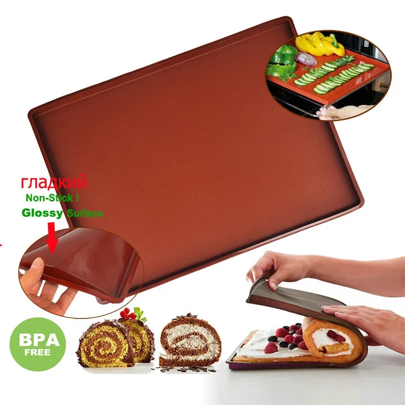 Non-Stick Silicone Swiss Roll Mats Cake Rolls Molds Baking Mat Rolling Dough Oven Mat Baking Inserts Sheet Kitchen Accessories thumbnail 2