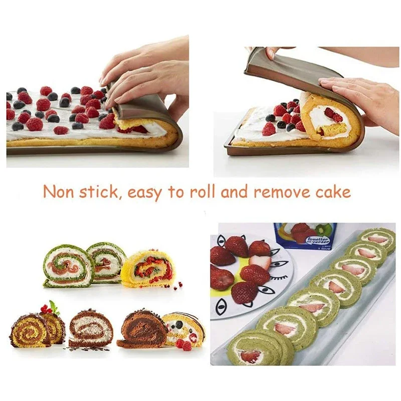 Non-Stick Silicone Swiss Roll Mats Cake Rolls Molds Baking Mat Rolling Dough Oven Mat Baking Inserts Sheet Kitchen Accessories thumbnail 5