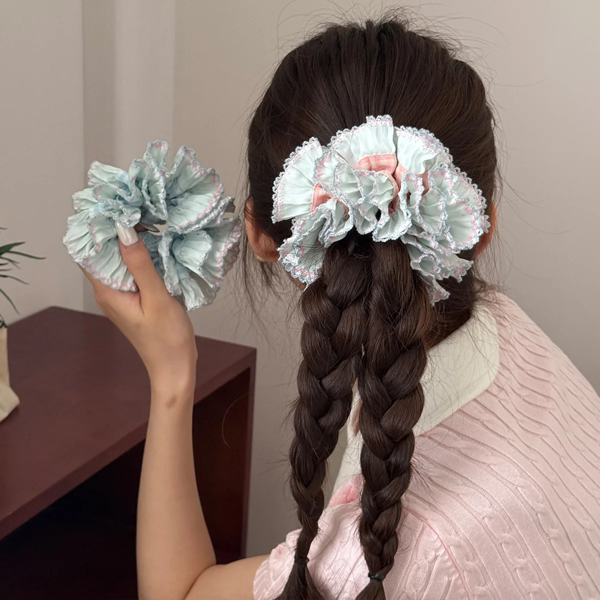 Korean Style Ruffled Scrunchie Handmade Elastic Hair Band Women Daily Hair Ornament thumbnail 3