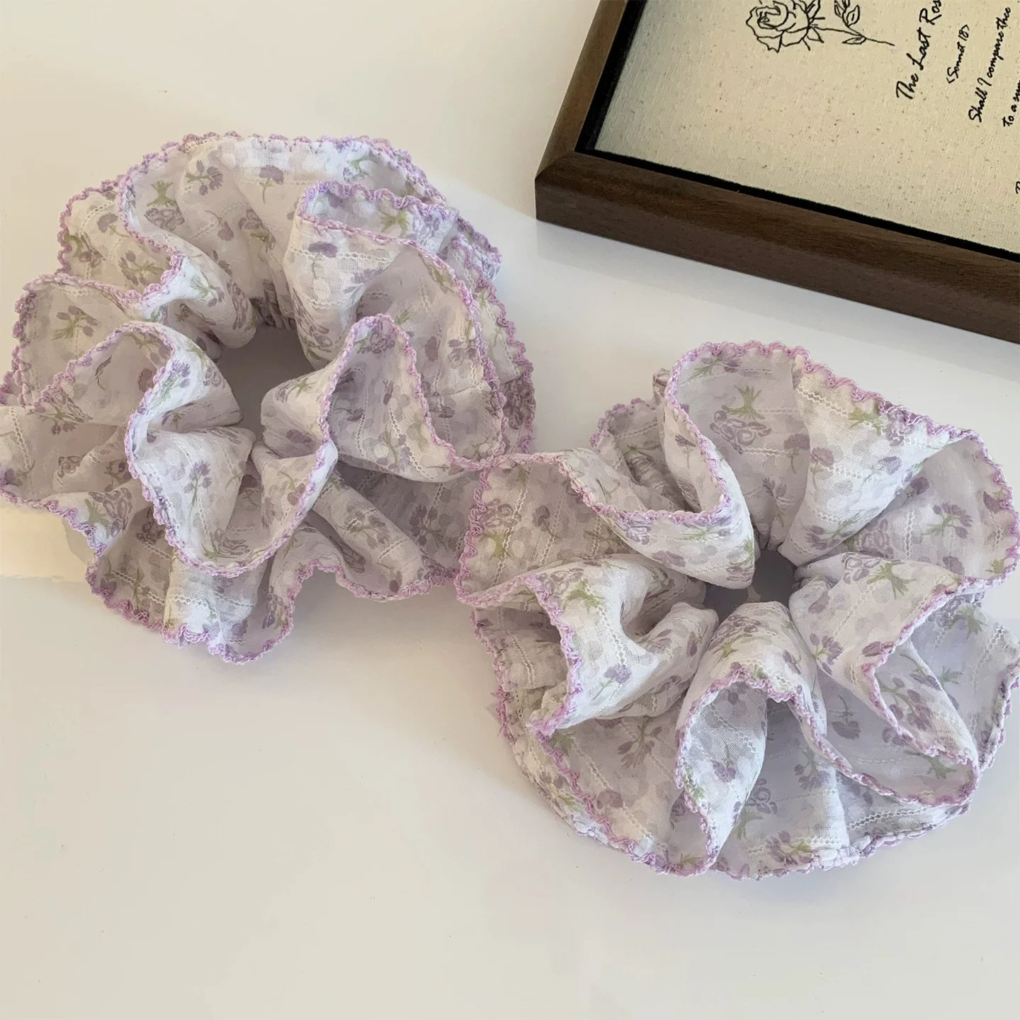 Forest Purple Floral Large Scrunchie Lazy Elegant Hair Tie Women Daily Hair Ornament thumbnail 2