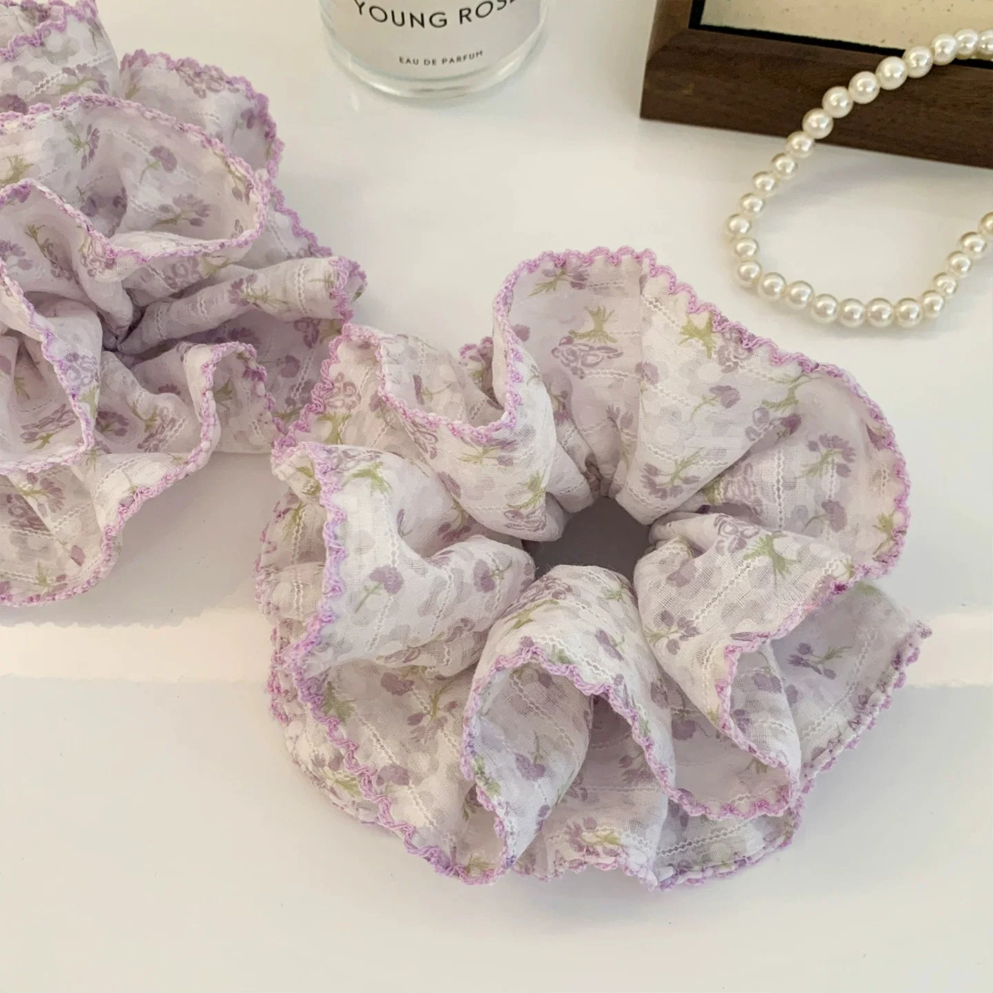 Forest Purple Floral Large Scrunchie Lazy Elegant Hair Tie Women Daily Hair Ornament thumbnail 5