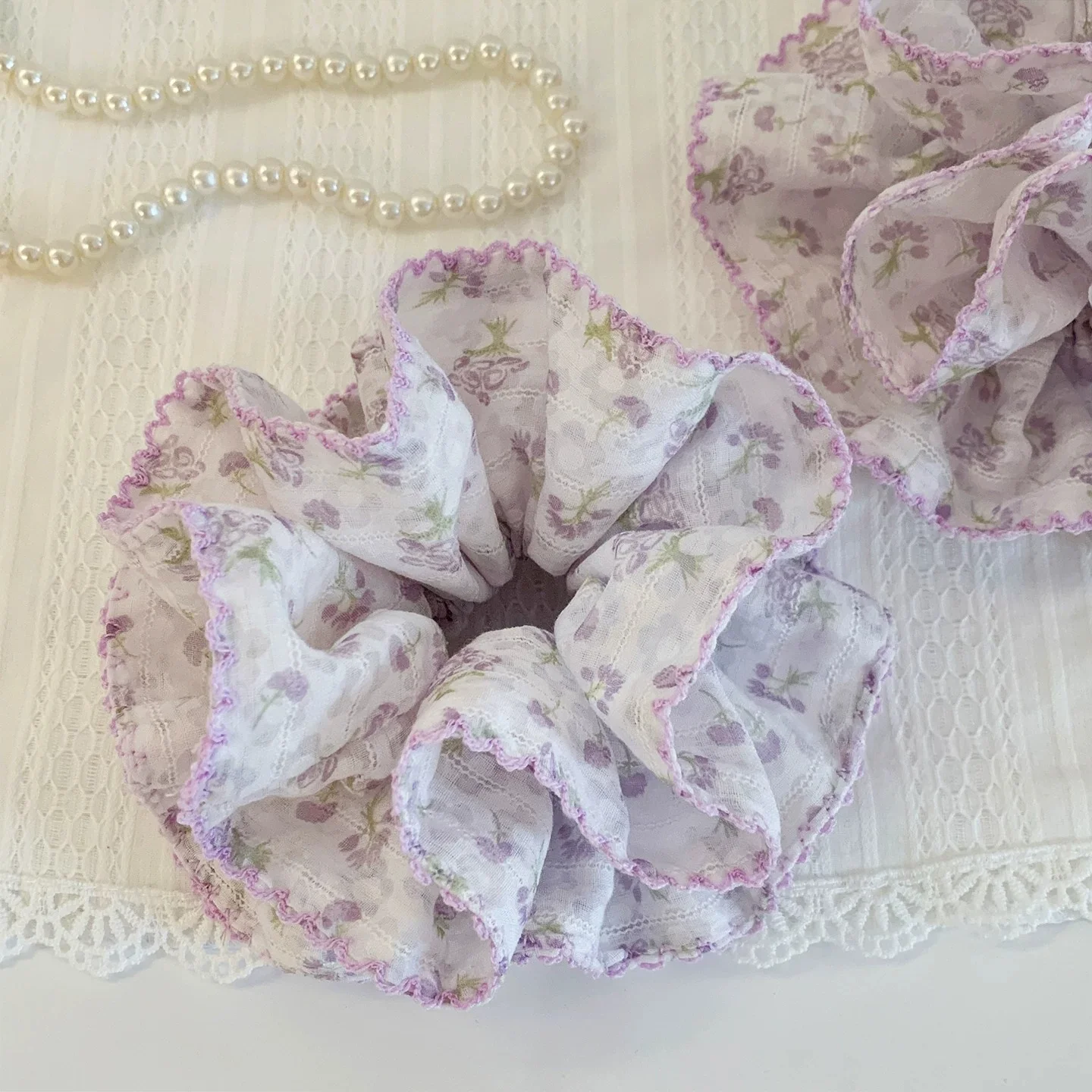 Forest Purple Floral Large Scrunchie Lazy Elegant Hair Tie Women Daily Hair Ornament thumbnail 3