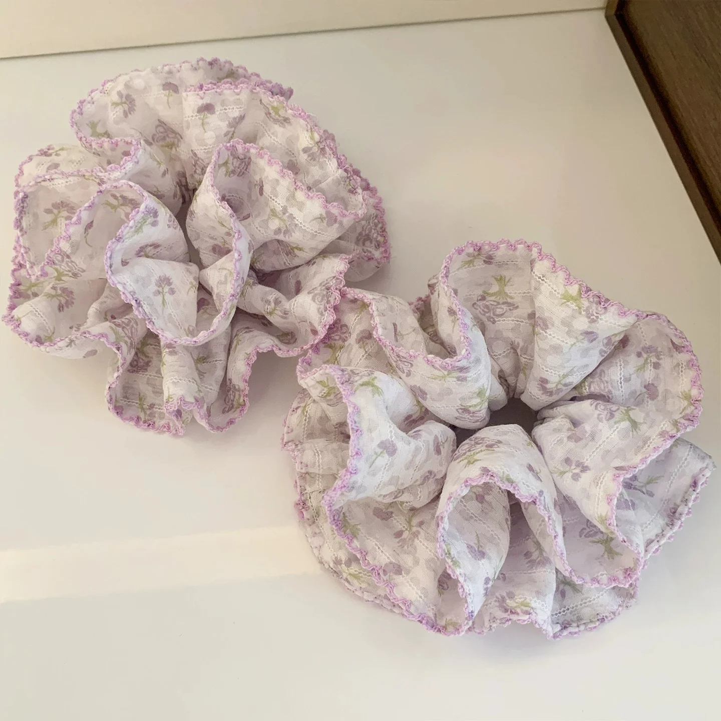 Forest Purple Floral Large Scrunchie Lazy Elegant Hair Tie Women Daily Hair Ornament thumbnail 4