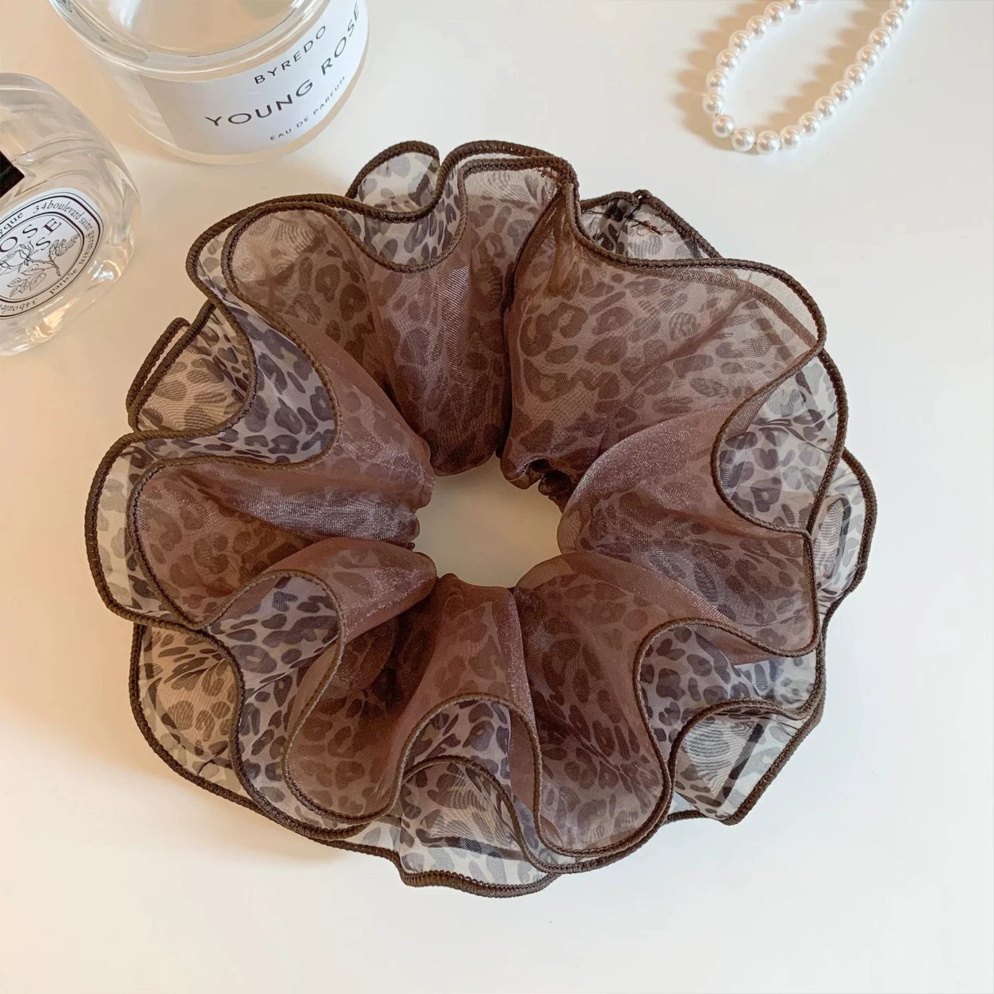 Retro Leopard Print Mesh Double Scrunchie Korean Style Large Elastic Hair Band thumbnail 2