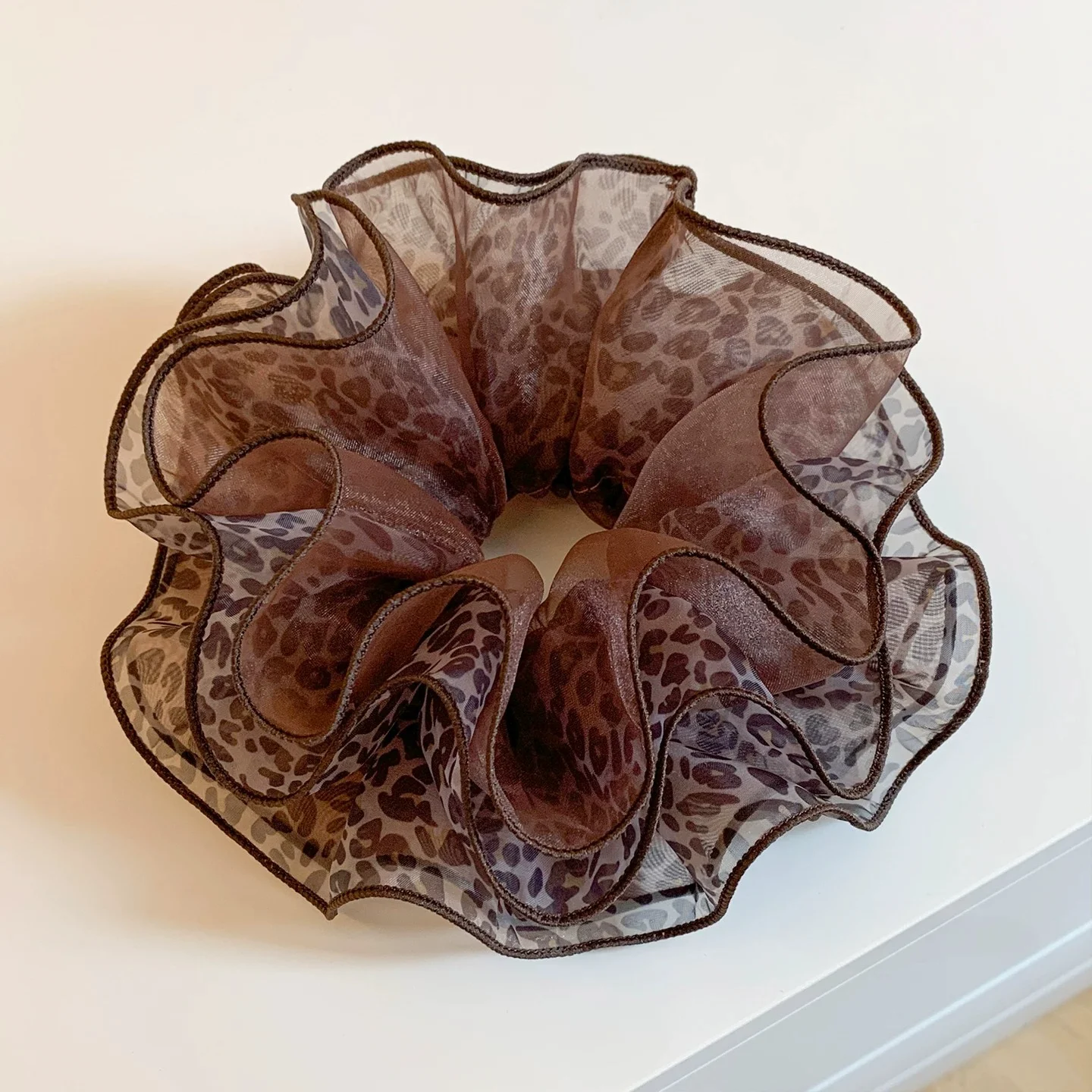 Retro Leopard Print Mesh Double Scrunchie Korean Style Large Elastic Hair Band thumbnail 4