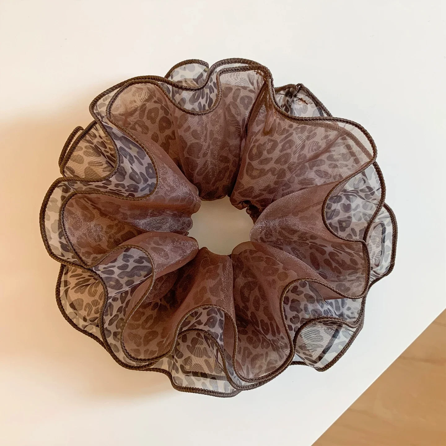 Retro Leopard Print Mesh Double Scrunchie Korean Style Large Elastic Hair Band thumbnail 3