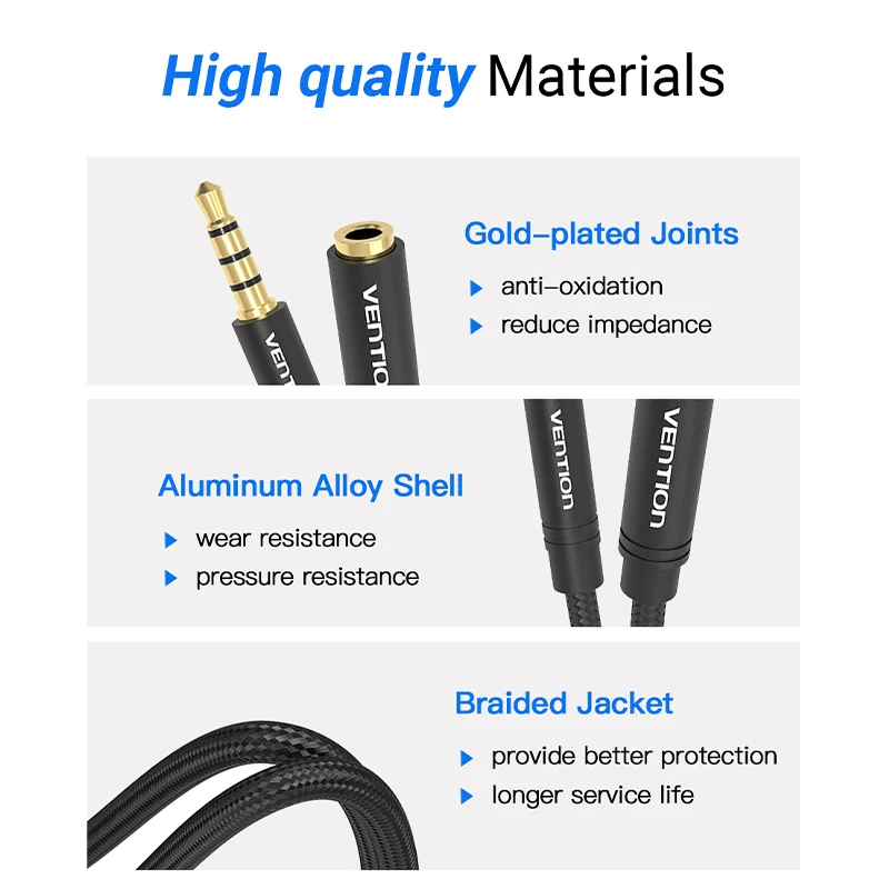 Vention Jack 3.5 Aux Extension Cable for Car Laptop Mini PC TV Xiaomi Huawei Stereo 3.5 mm Jack Headphone Speaker Cable Auxiliar thumbnail 6
