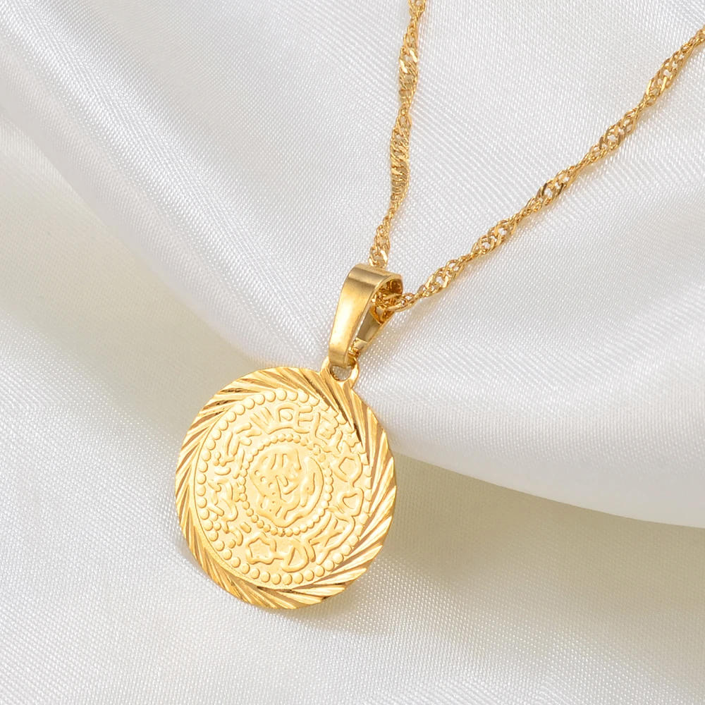 Anniyo 2CM Charm Coin Pendant Necklaces Gold Plated Arab African Money Jewelry Middle Eastern Coin Money Maker #049606 thumbnail 2