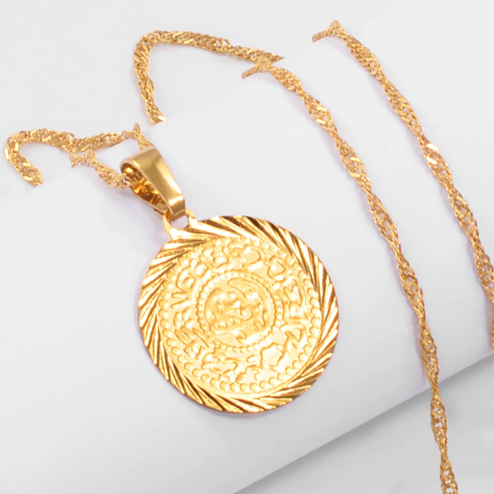 Anniyo 2CM Charm Coin Pendant Necklaces Gold Plated Arab African Money Jewelry Middle Eastern Coin Money Maker #049606 thumbnail 6