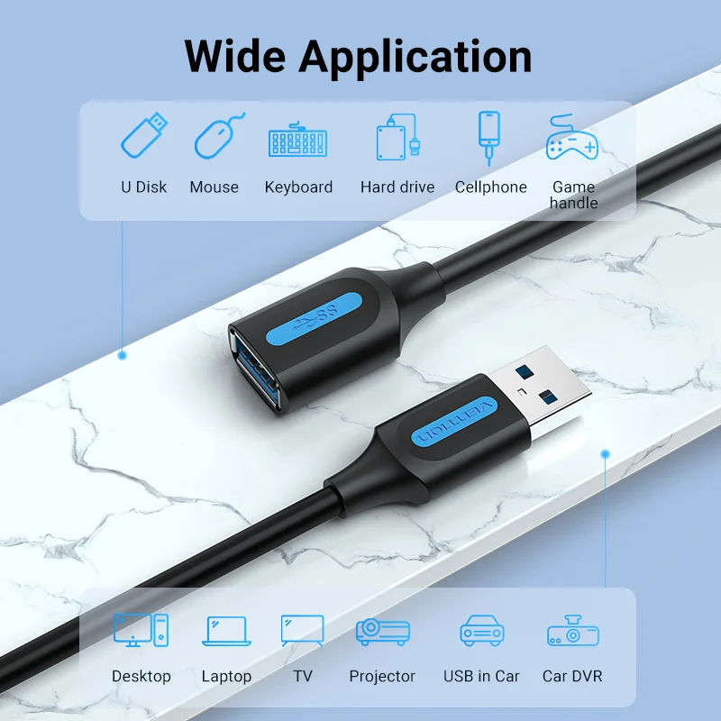 Vention USB 3.0 Extension Cable USB 3.0 2.0 Cable Extender Data Cord for PC Smart TV Xbox One SSD Fast Speed USB Cable Extension thumbnail 3