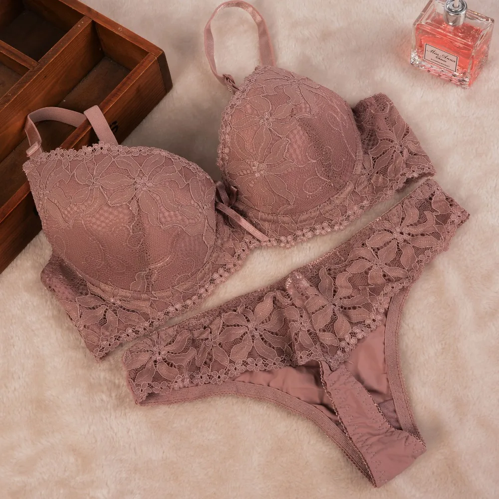 [Cheap]New 2019 Lace Embroidery Bra Set Women Plus Size Push Up Underwear Set Bra and Panty Set 32 34 36 38 ABC Cup For Female thumbnail 2