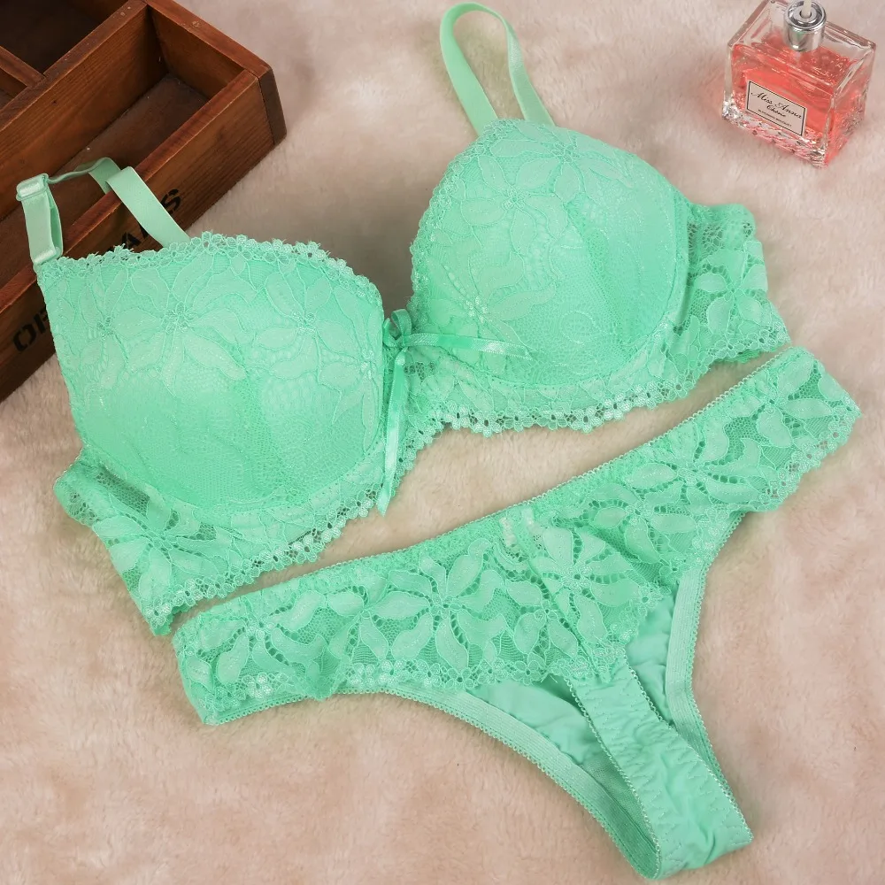 [Cheap]New 2019 Lace Embroidery Bra Set Women Plus Size Push Up Underwear Set Bra and Panty Set 32 34 36 38 ABC Cup For Female thumbnail 4