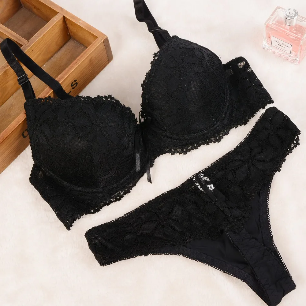 [Cheap]New 2019 Lace Embroidery Bra Set Women Plus Size Push Up Underwear Set Bra and Panty Set 32 34 36 38 ABC Cup For Female thumbnail 3