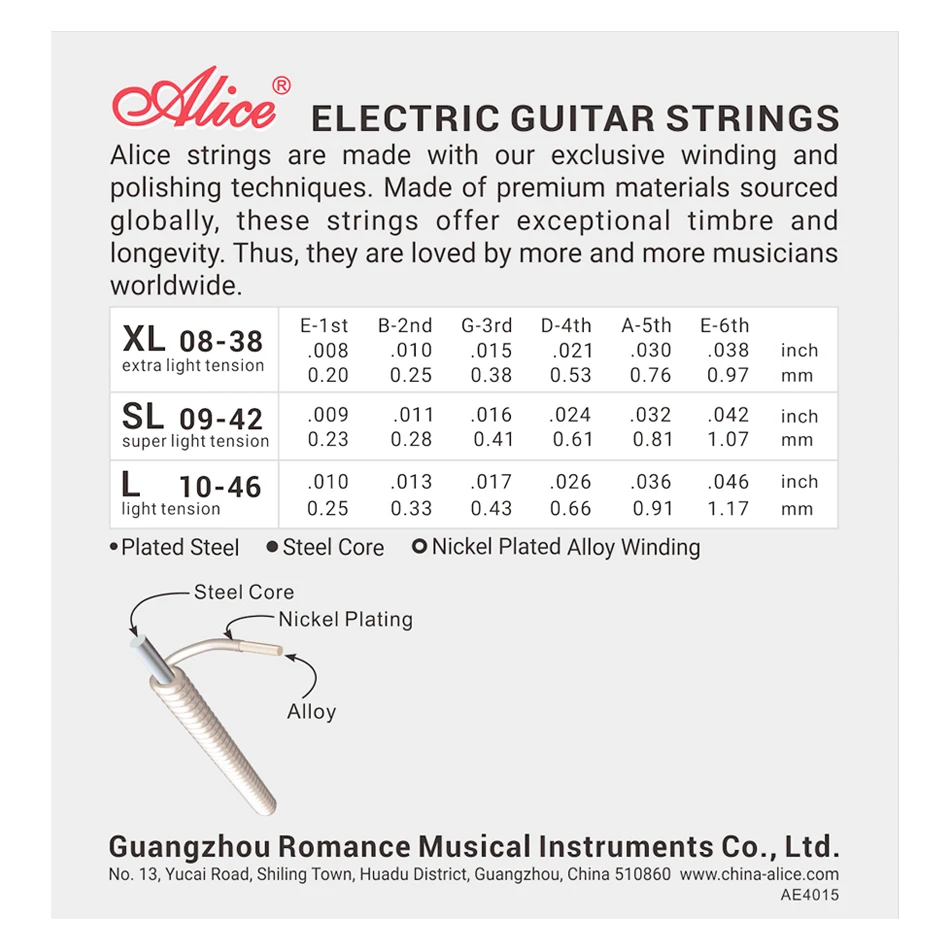 Alice A506 Steel Core Plated Steel Coated Nickel Alloy Wound Electric Guitar Strings Light Super Light thumbnail 6