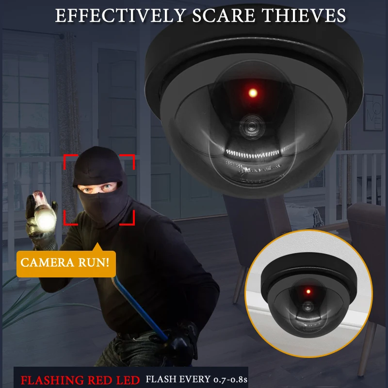 Creative Black Plastic Dome CCTV Dummy Camera Flashing Led Fake Camera Power Via AA Battery Surveillance Security System thumbnail 4
