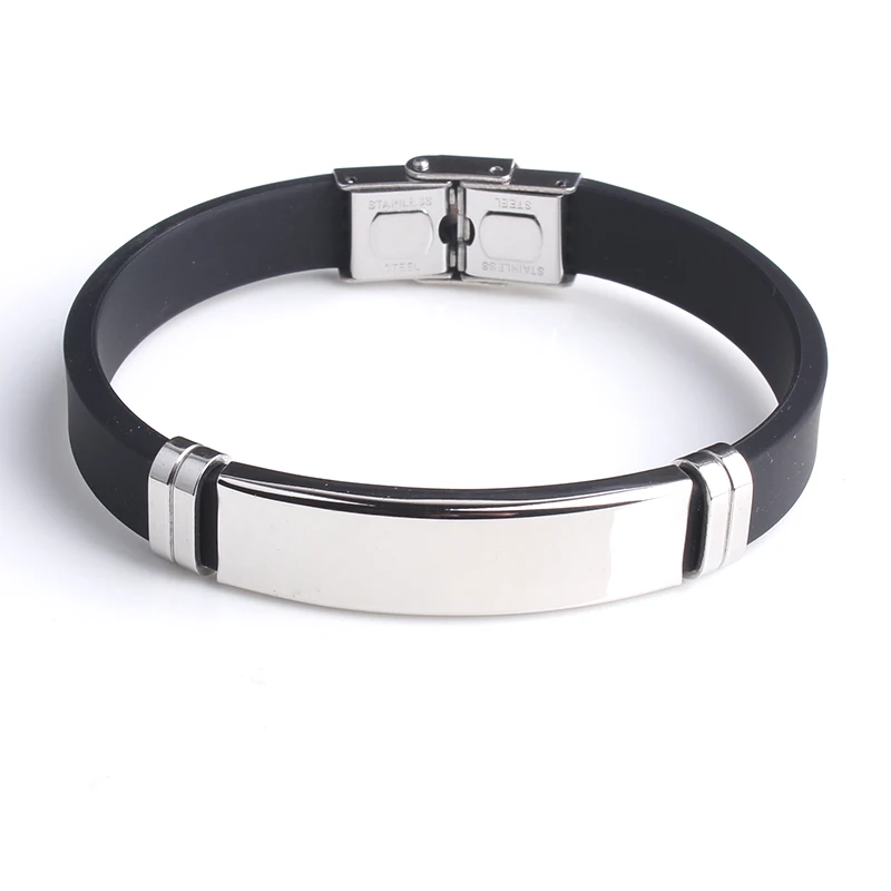 Fashion Engrave Logo Custom Name Bracelet Smooth Silicone Stainless Steel bracelets for men personality jewelry thumbnail 2
