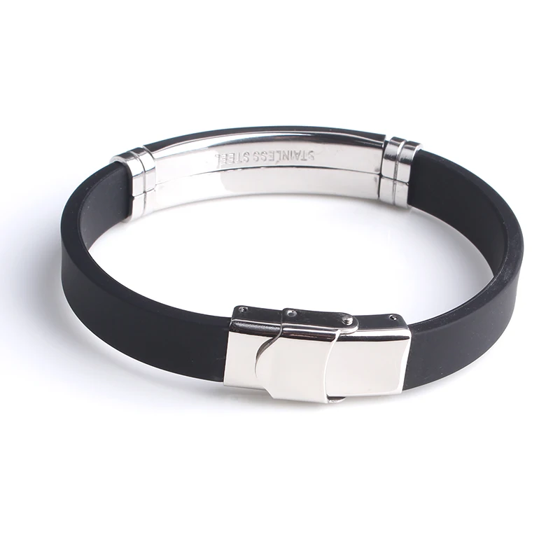 Fashion Engrave Logo Custom Name Bracelet Smooth Silicone Stainless Steel bracelets for men personality jewelry thumbnail 4