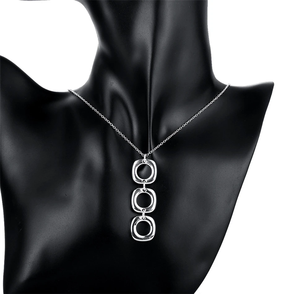 DOTEFFIL 925 Sterling Silver Round Square Necklace Earring Set For Woman Wedding Engagement Party Fashion Charm Jewelry thumbnail 6