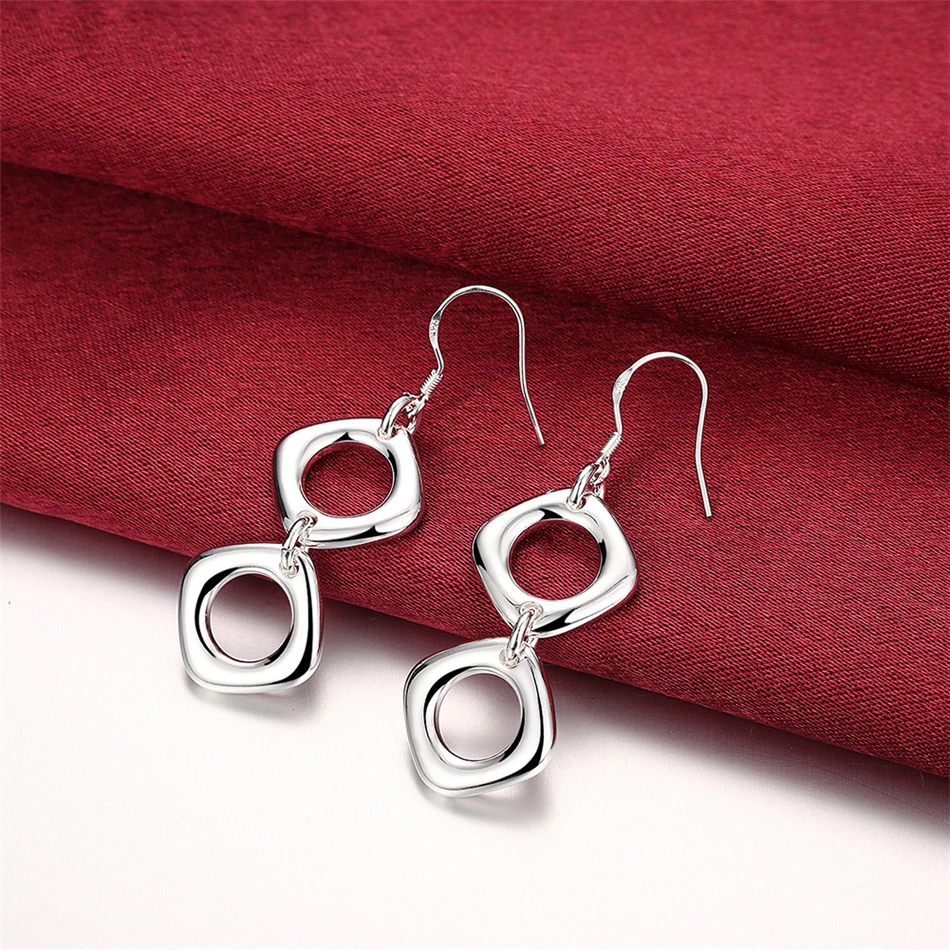 DOTEFFIL 925 Sterling Silver Round Square Necklace Earring Set For Woman Wedding Engagement Party Fashion Charm Jewelry thumbnail 2