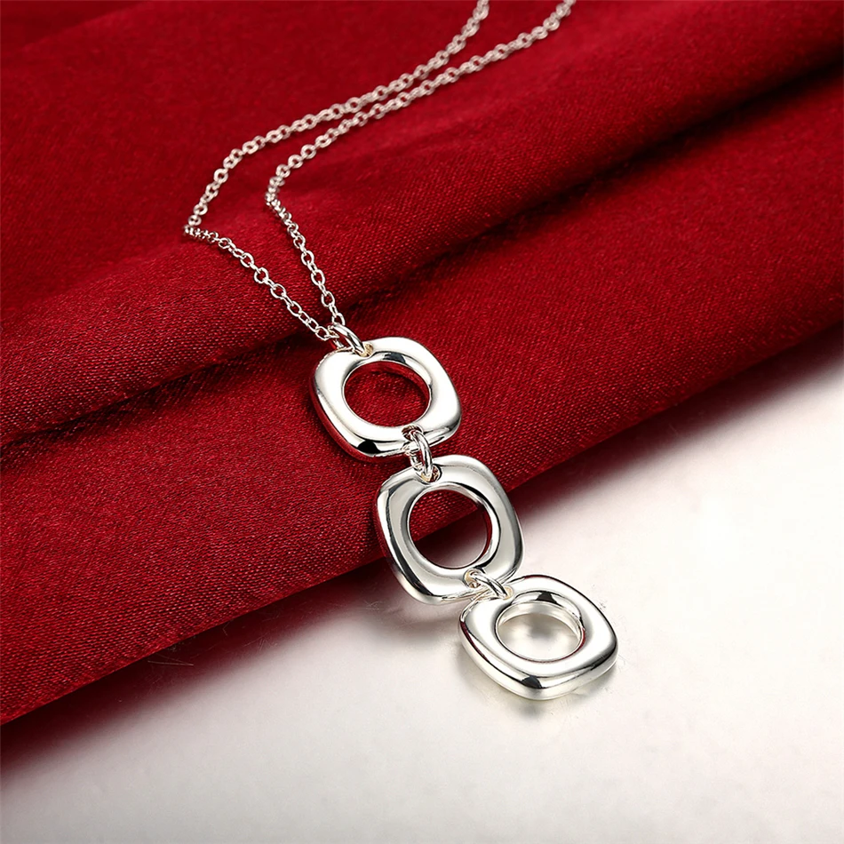 DOTEFFIL 925 Sterling Silver Round Square Necklace Earring Set For Woman Wedding Engagement Party Fashion Charm Jewelry thumbnail 3