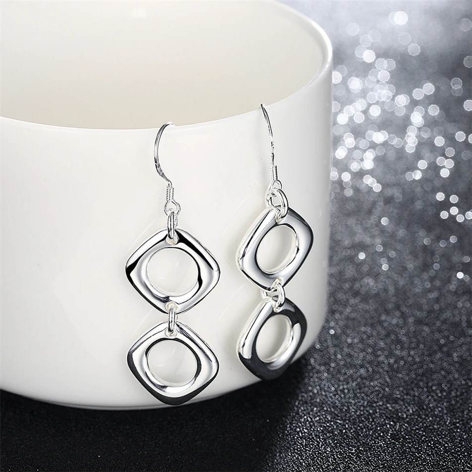 DOTEFFIL 925 Sterling Silver Round Square Necklace Earring Set For Woman Wedding Engagement Party Fashion Charm Jewelry thumbnail 4