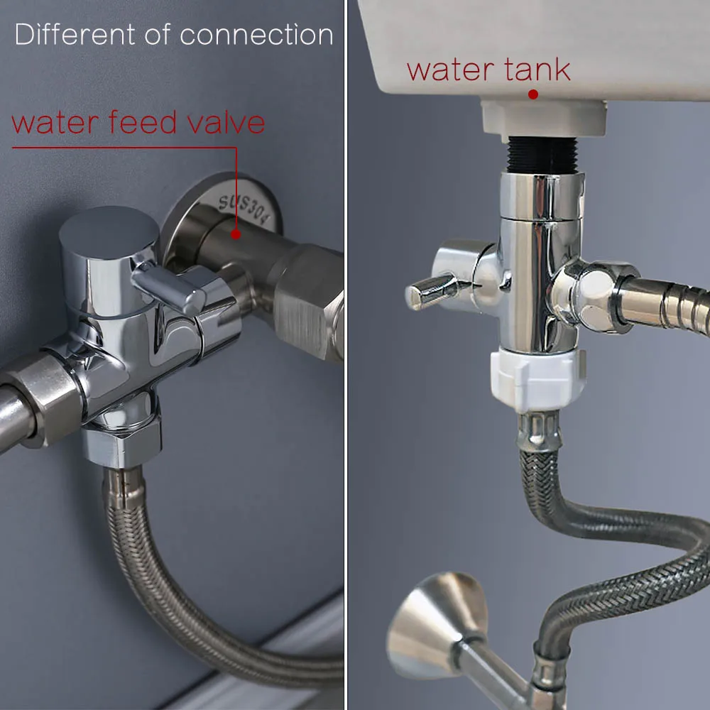 Two function toilet hand bidet faucet bathroom bidet shower sprayer brass T adapter 1.2m hose tank hooked  holder easy install thumbnail 6