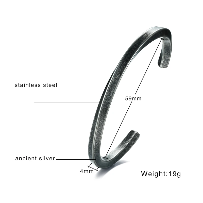 MEN TWISTED C BANGLE WITH SMALL WRIST MOBIUS BRACELET ANTIQUE SILVER COLOR STACKING CUFF BANGLE STAINLESS STEEL UNISEX JEWELRY thumbnail 2