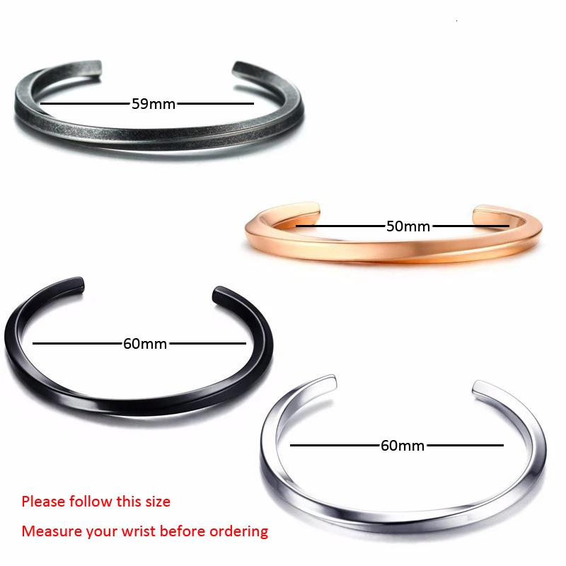 MEN TWISTED C BANGLE WITH SMALL WRIST MOBIUS BRACELET ANTIQUE SILVER COLOR STACKING CUFF BANGLE STAINLESS STEEL UNISEX JEWELRY thumbnail 4