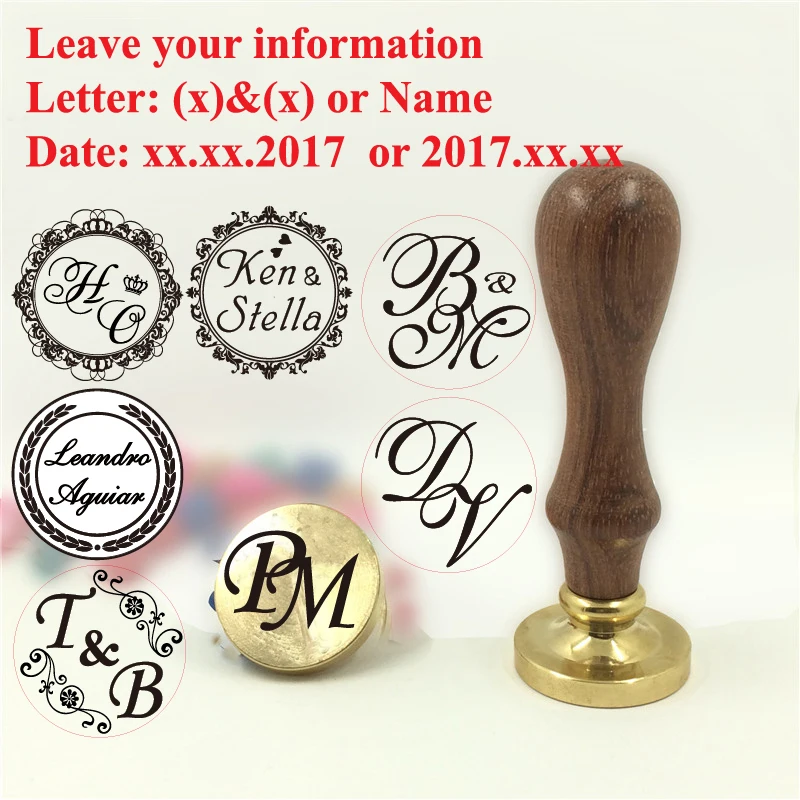 Custom brass wax seal Stamp with 2 Initial Ornament wreath,Vintage Reusable for DIY Wedding Invitation & Letters,Free Engraving thumbnail 4