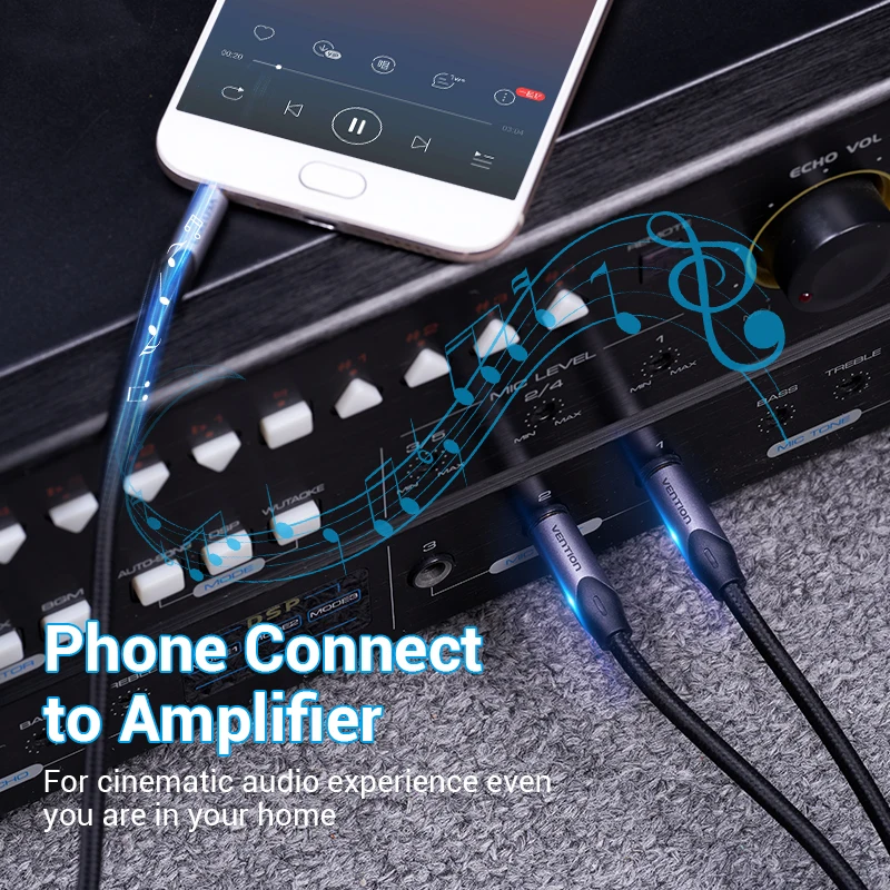 Vention 3.5mm to Double 6.5mm TRS Cable AUX Male Mono 6.5 Jack to Stereo 3.5 Jack Audio Cable for Mixer Amplifier 6.35mm Adapter thumbnail 3