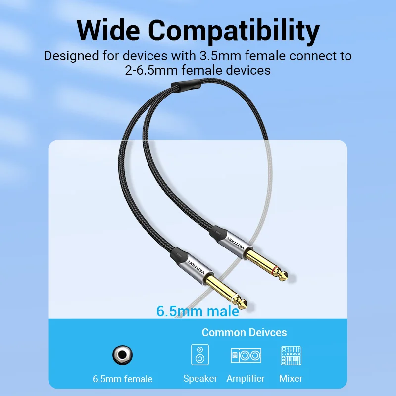 Vention 3.5mm to Double 6.5mm TRS Cable AUX Male Mono 6.5 Jack to Stereo 3.5 Jack Audio Cable for Mixer Amplifier 6.35mm Adapter thumbnail 5