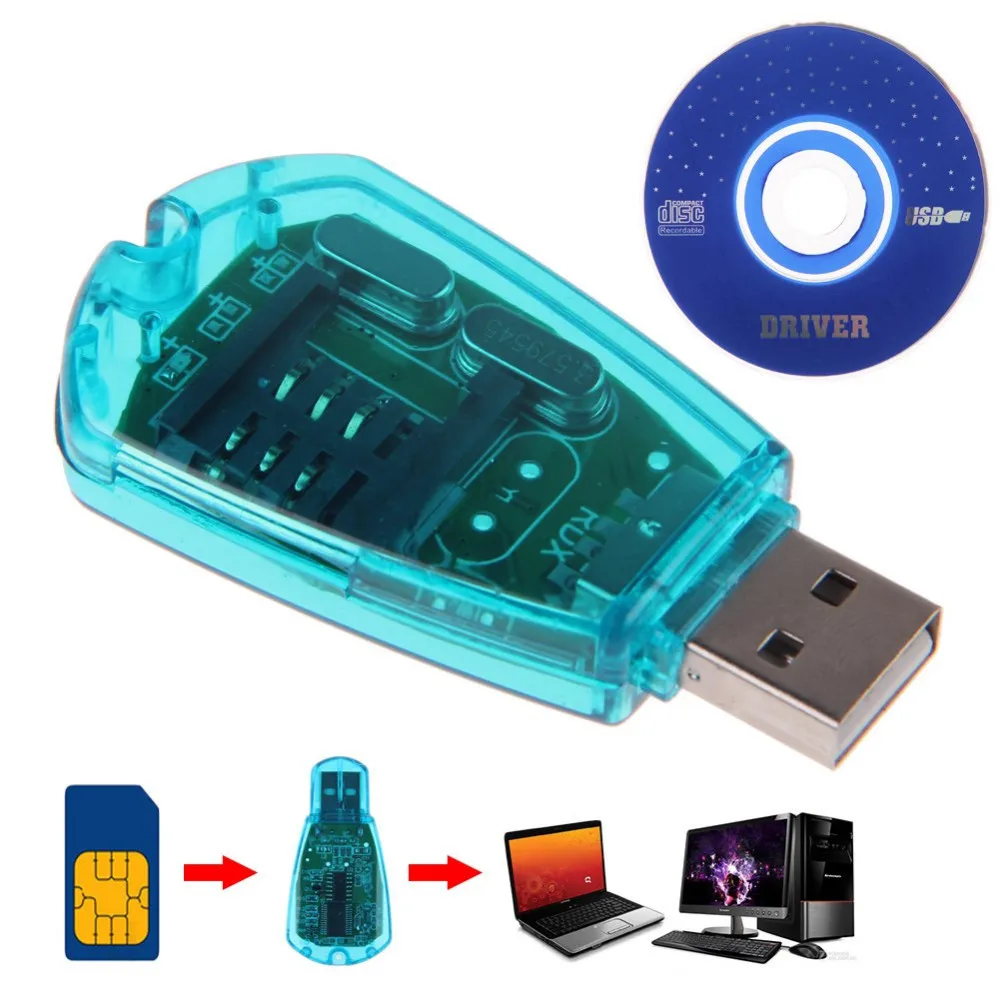 Mobile Phone USB Mini Sim Card Reader Writer Copy Cloner Back Up Kit GSM CDMA WCDMA SMS Adapter Converter Cellphones With Disk thumbnail 2