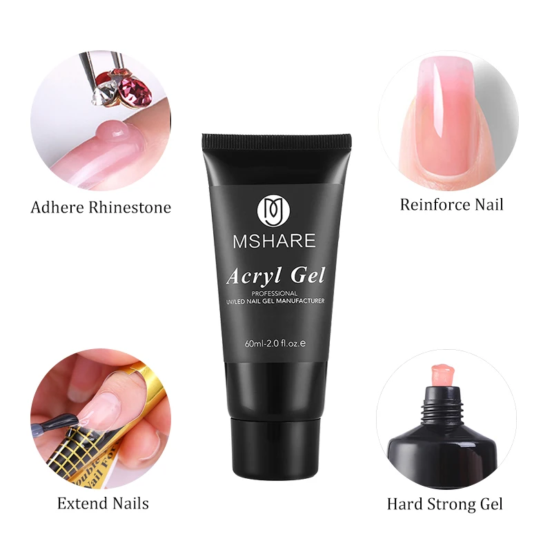 MSHARE Poly Nails Acryl Gel 60ml Builder UV Led Acrylgel Nails Extensions Acrylic Pink White Clear Acrylatic Hema Tpo Free Gel thumbnail 5