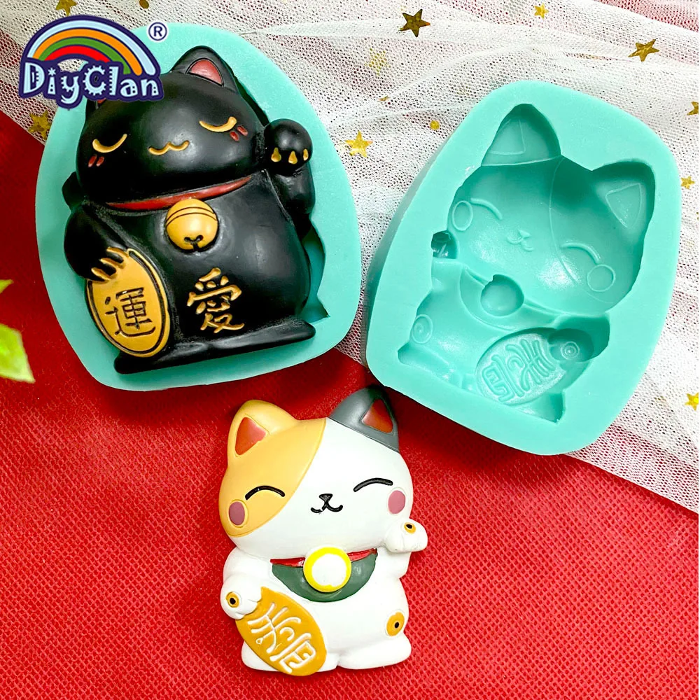 Lucky Fortune Cat Silicone Molds Cake Decorating Rich LOVE Cat Chocolate Fondant Handmade Epoxy Mould Animal Resin Clay Tools