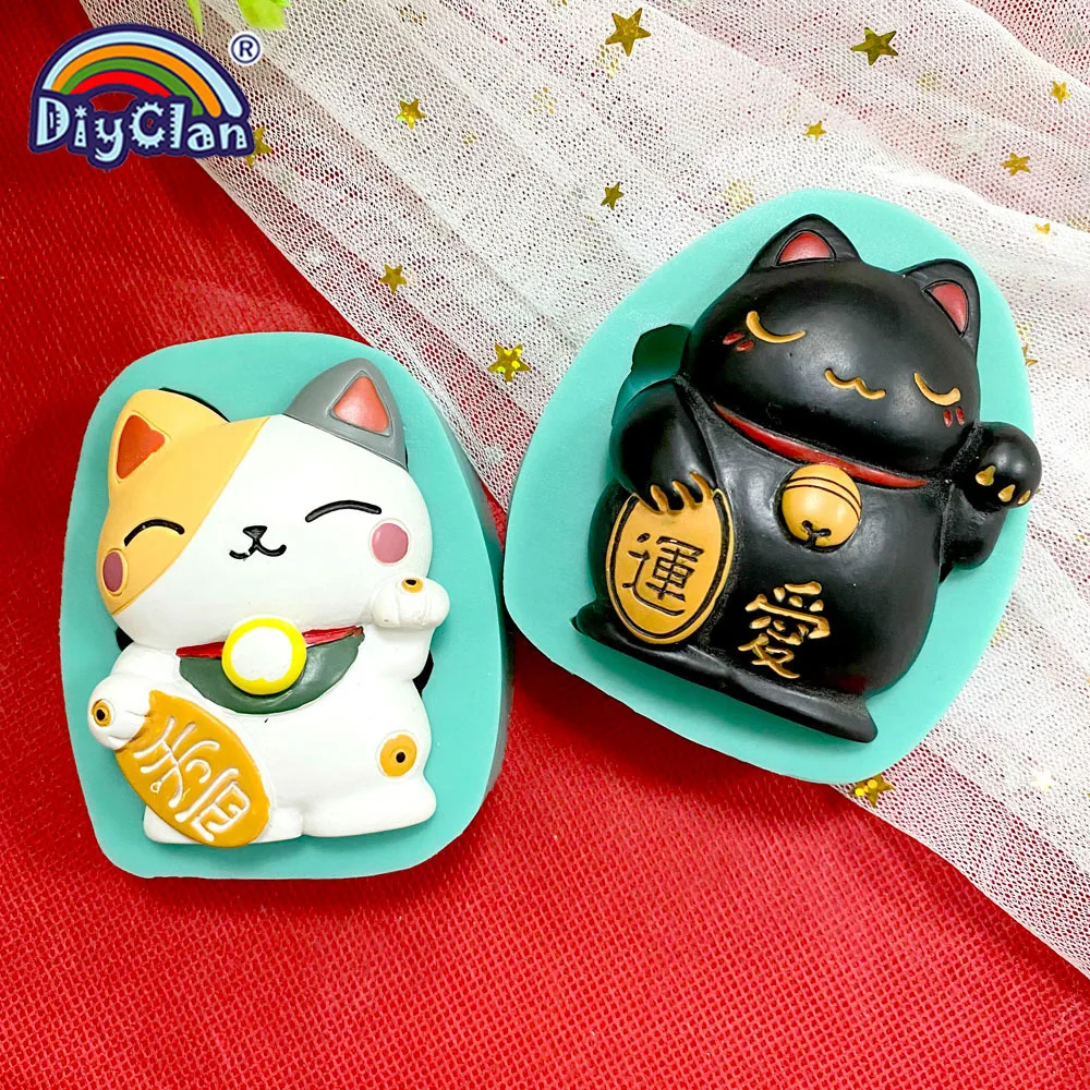 Lucky Fortune Cat Silicone Molds Cake Decorating Rich LOVE Cat Chocolate Fondant Handmade Epoxy Mould Animal Resin Clay Tools thumbnail 2