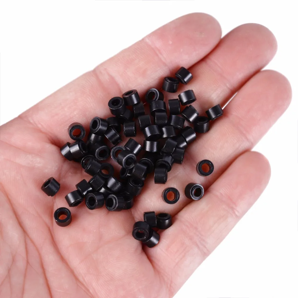 100Pcs 5.0*3.0*3.0mm Micro Silicone Lined Rings/Links/Beads MICRO Ring Link Crimp Beads Hair Extensions Tools thumbnail 2