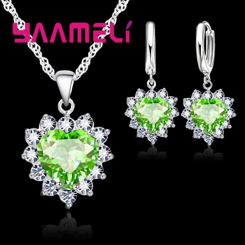 Trendy 925 Sterling Silver Jewelry Set for Women Heart CZ Stone Charm Pendants Necklaces Earrings LOVE Anniversary Gift thumbnail 6